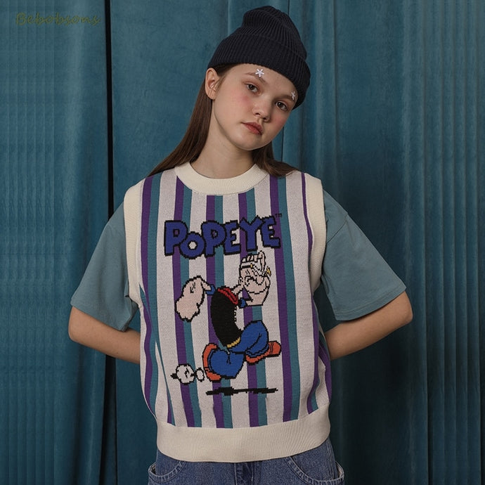 Sweaters New Design Harajuku Sweater Vest Sleeveless Pullover Tops Cartoon Jacquard Thick Casual Loose knitwear - beingsells